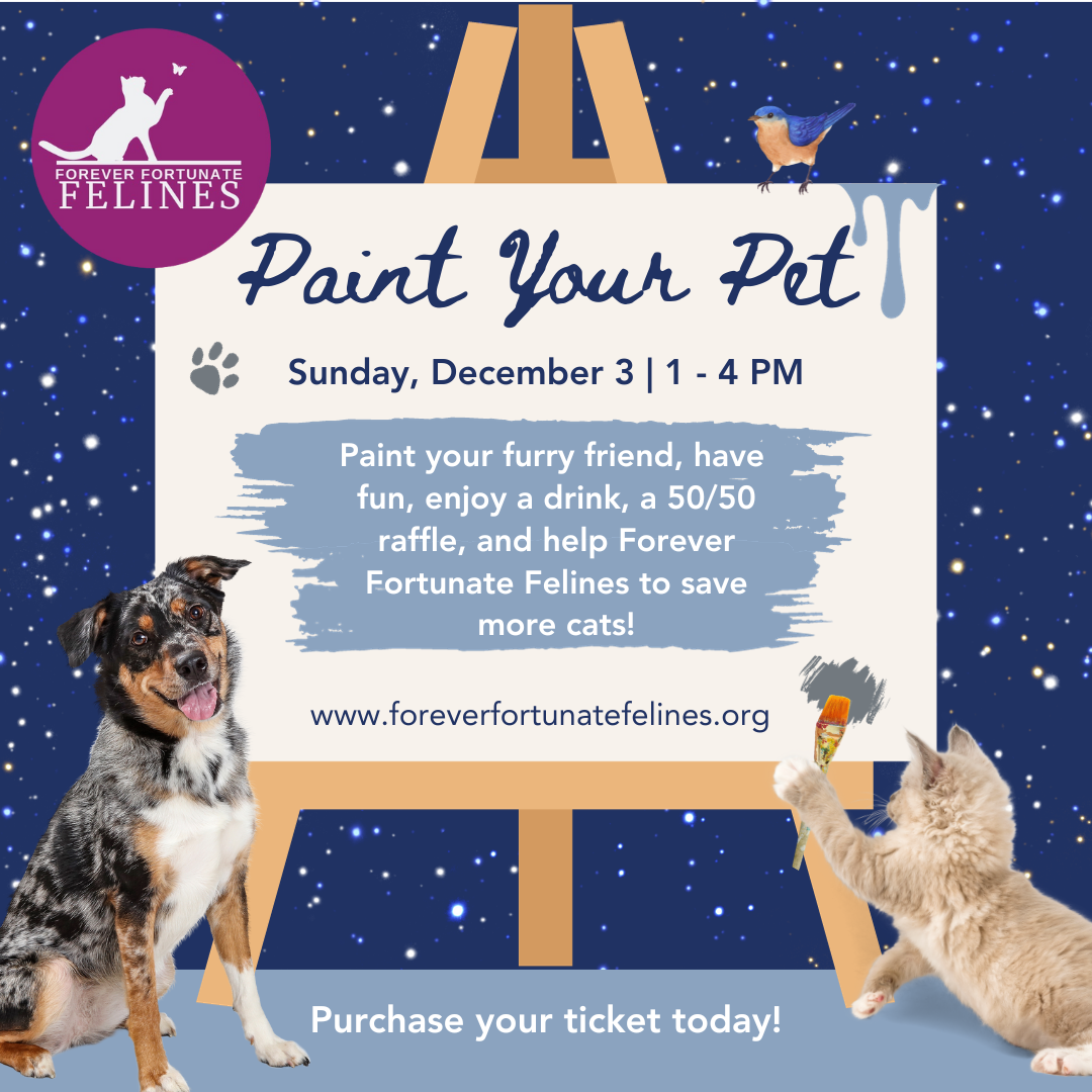Registration closes at MIDNIGHT. Please send your pet pic to us ASAP.   Paint your Pet and help Forever Fortunate Felines!!!